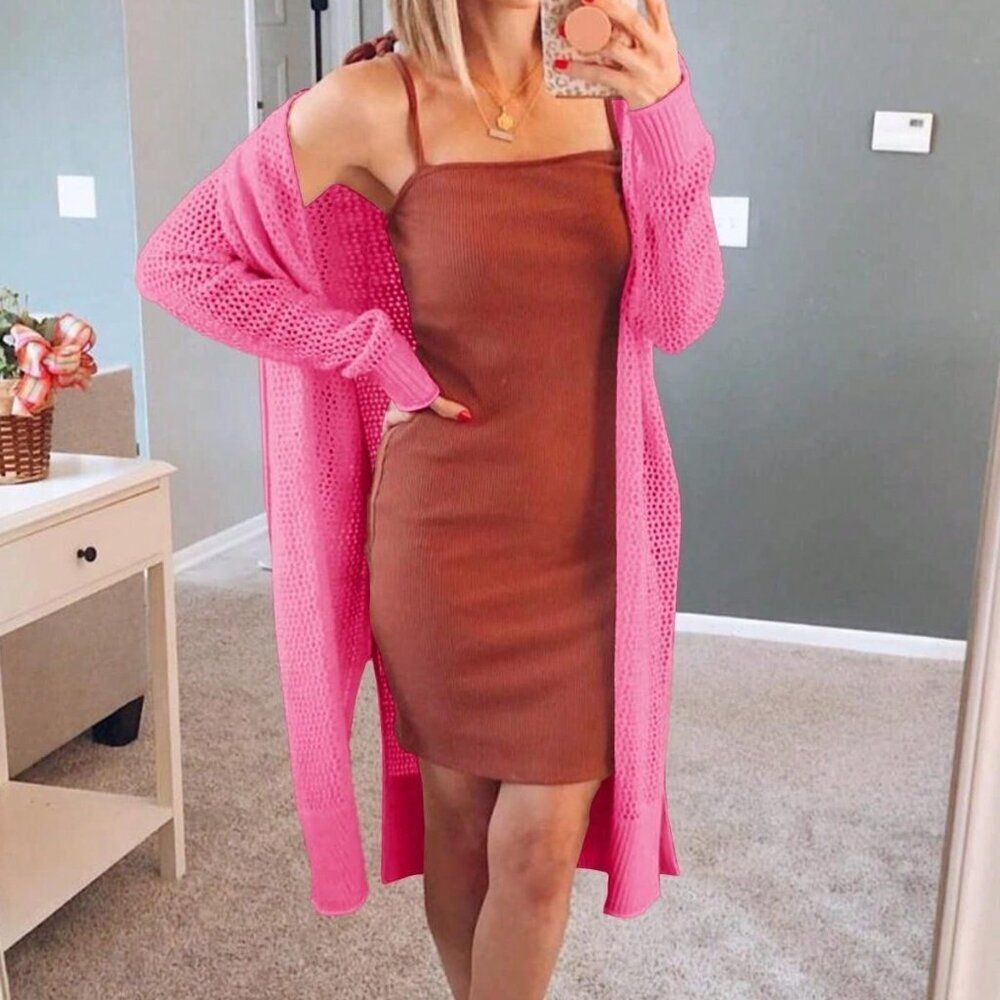 Hot Pink Elegant Women's Boho Open Front Cardigan